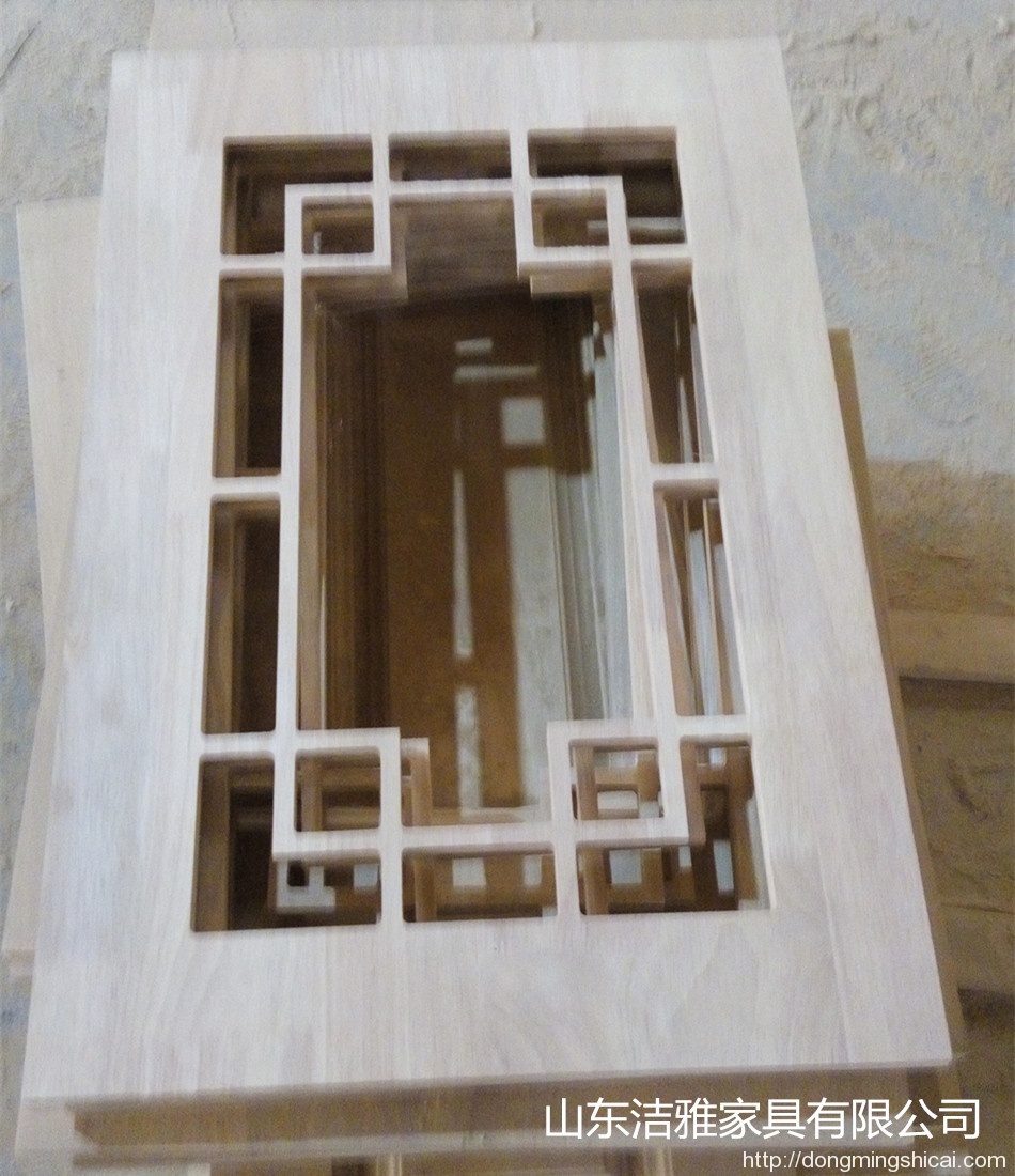 济南实木橱柜厂定制橡胶木中式仿古门板造型